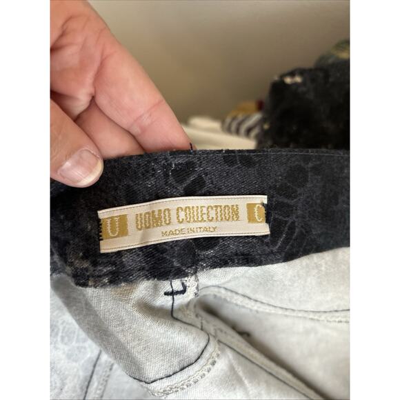 Custom bleach dye flared Uomo Collection Men’s Gold Dark Jeans Made In Italy - Picture 3 of 16